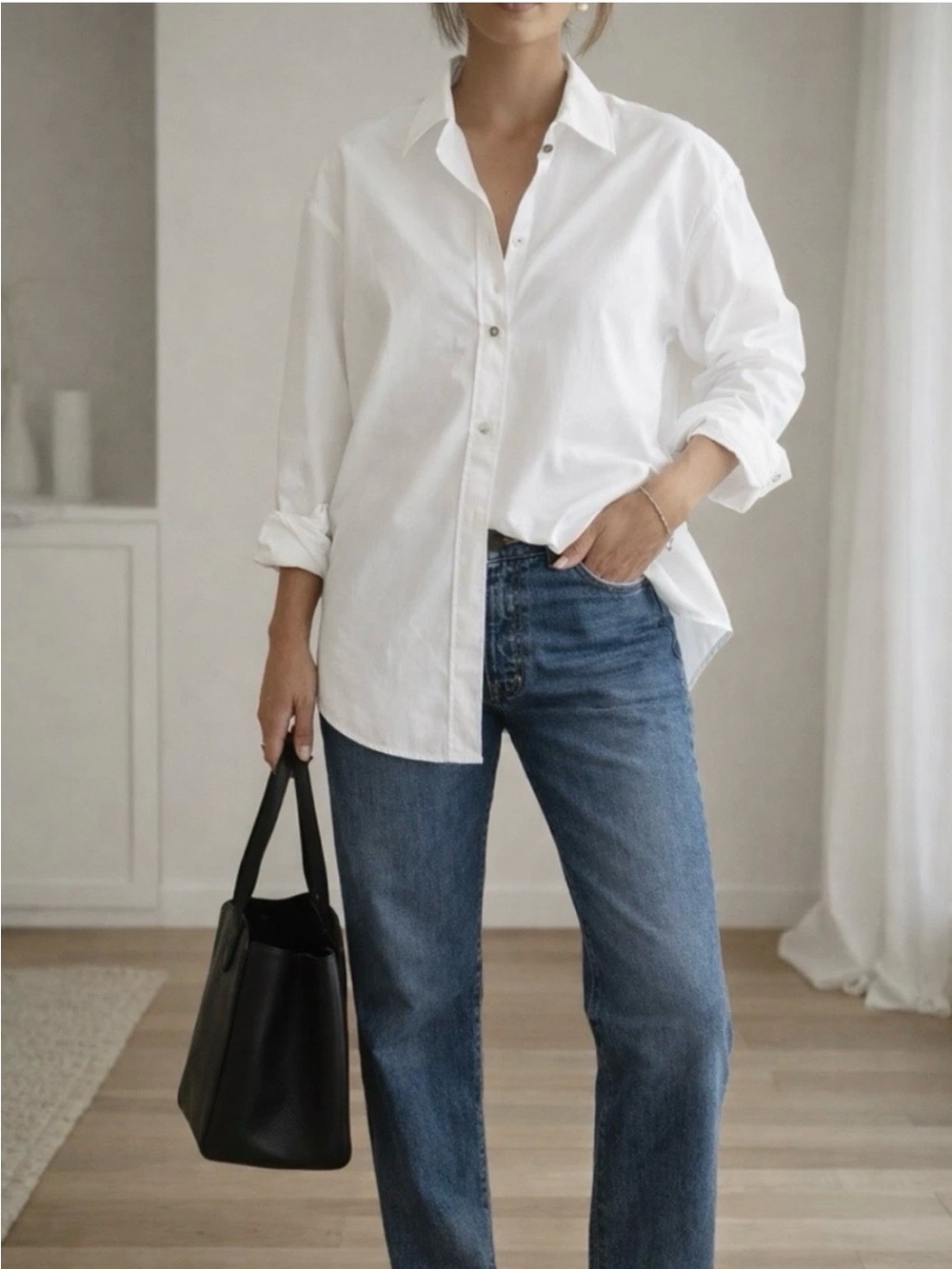 Mother Oxford Women’s Oversized Button Down Shirt White Cotton Will Fit Sz S-XL
